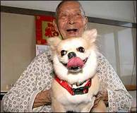 Glad gammal man umgås med hund i AAF:s Dr Dog-program