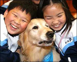 Barn på Professor Paws djurutbildningsprogram i Kina.